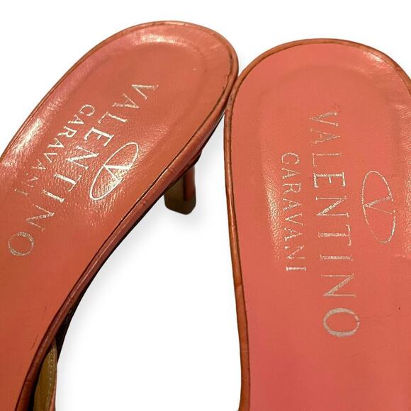 Valentino Embossed Leather Kitten Heels Mule Slides Pink Rose Size 37.5 / US 7.5 - Picture 6 of 15